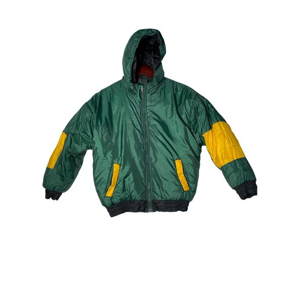 Green Bay Packers Jacket Kids M 10-12 Pro Player Blk/Green VTG 90s Hooded NFL - Picture 5 of 8